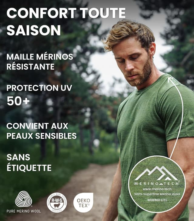 Detalle de Merino.tech Merinos Homme Tee shirt 165 g/m²