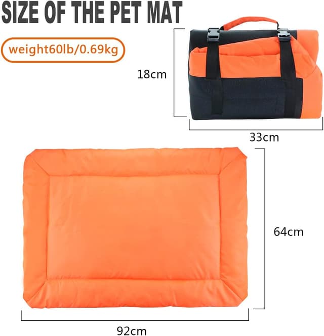 Detalle de Hisprout Portable Cat and Dog Bed – Waterproof, foldable travel pet mat (36 x 27 inch), orange