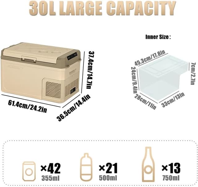 Detalle de Alpicool GE30 30L car fridge freezer (compressor) for 12/24V camping and road trips