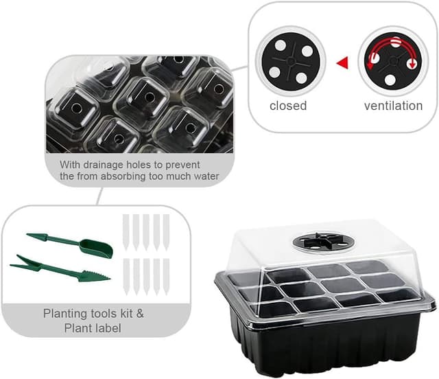 Detalle 2 de Seed Trays 10-Pack: sturdy seed starter kit with adjustable humidity dome and 12 cells per tray