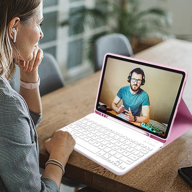 Detalle de COEZFE Hülle mit Tastatur für Samsung Galaxy Tab S6 Lite 10,4 Zoll (2024/2022/2020) in Rosa – mit Pencil-Halter und Bluetooth-QWERTZ