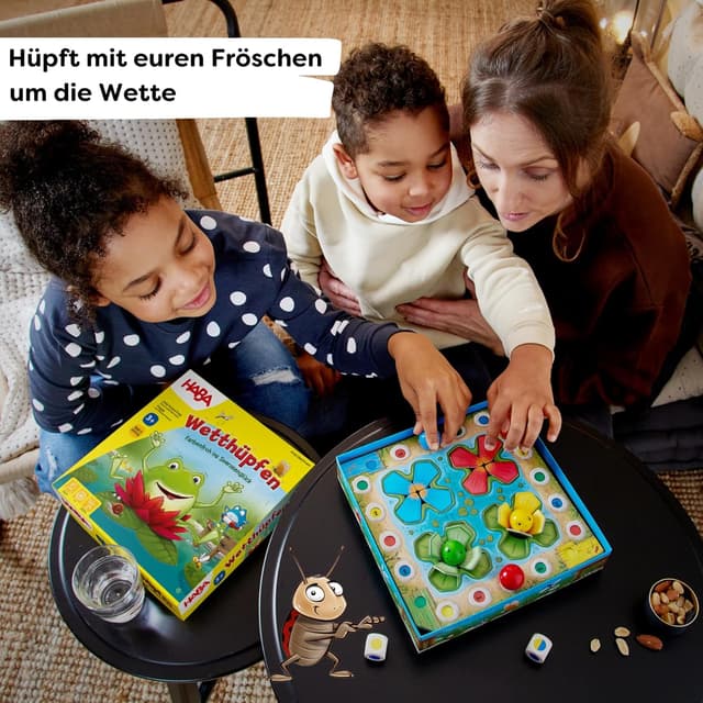Detalle 2 de HABA Wetthüpfen Würfelspiel für Kinder 2–4 Spieler