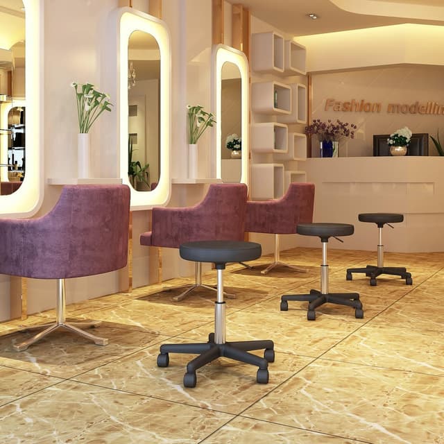 Detalle de SONGMICS Drehhocker auf Rollen LJB61B – höhenverstellbar (46–58 cm) für Studio, Salon & Büro