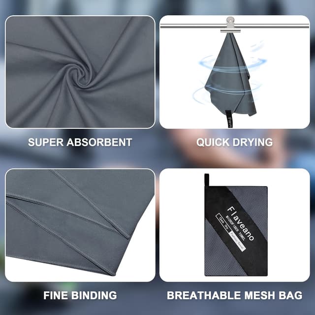 Detalle 2 de Flaveano Microfibre Towel Travel Set of 3 (180x90cm, 80x40cm, 50x30cm) – Quick-drying, Dark Grey