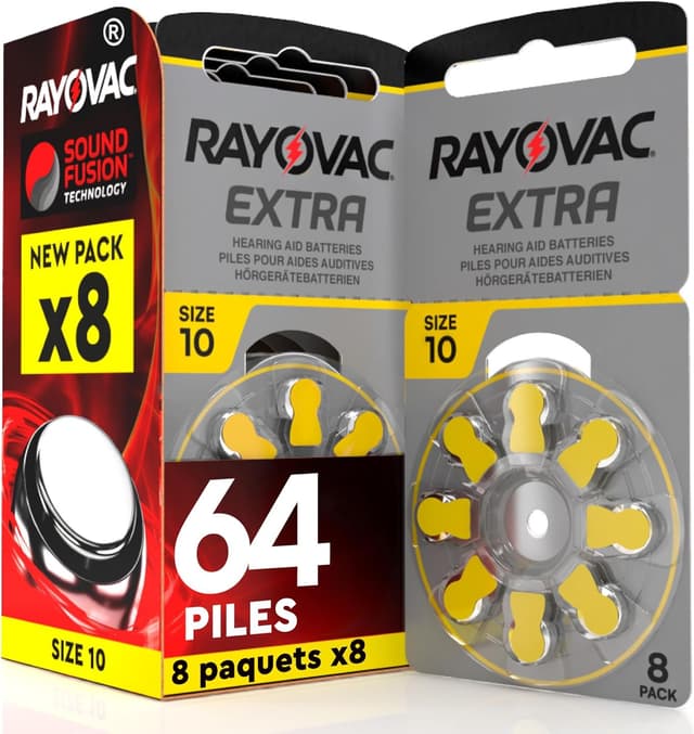 Detalle de 64 piles Rayovac Extra Size 10 pour appareils auditifs (blister de 8) – zinc-air 1,45 V