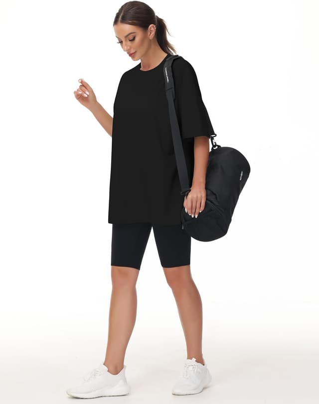 Detalle de THE GYM PEOPLE T-Shirt oversize donna in maglia sportiva traspirante con maniche corte