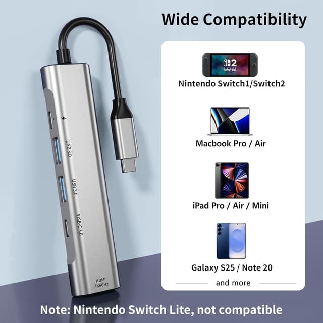 Detalle 2 de RREAKA Switch2 TV Dock Station – tragbare Dock-Ersatzlösung für Nintendo Switch/Switch OLED/Switch2 mit HDMI (4K 60 Hz) und USB-C