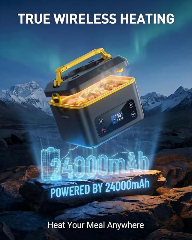 Detalle 2 de RUDAP Cordless Electric Lunch Box (24000mAh) – 1.2L Portable Food Warmer with 5 Heating Modes