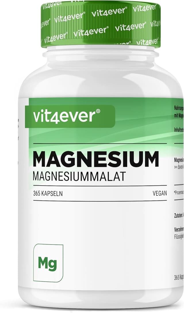 Detalle de vit4ever Magnesium Malat (Magnesiummalat) – 365 vegane Kapseln, 2000 mg mit 300 mg elementarem Magnesium pro Tagesportion