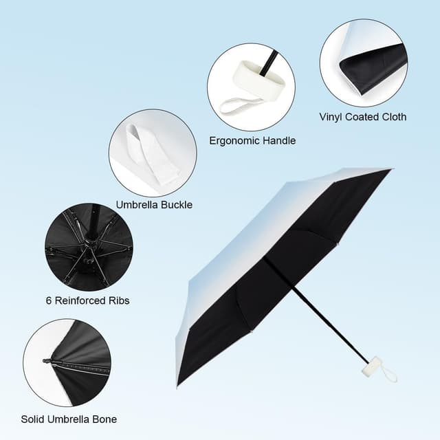 Detalle de Aolso Reise-Regenschirm mit UV-Schutz (6 Rippen), winddicht, blau – 90 cm