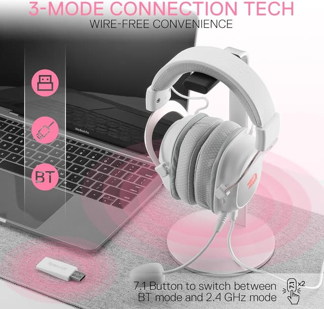 Detalle de Casque de jeu Redragon H510 PRO : surround 7.1, 3 modes RVB et audio 53 mm en mousse à mémoire de forme