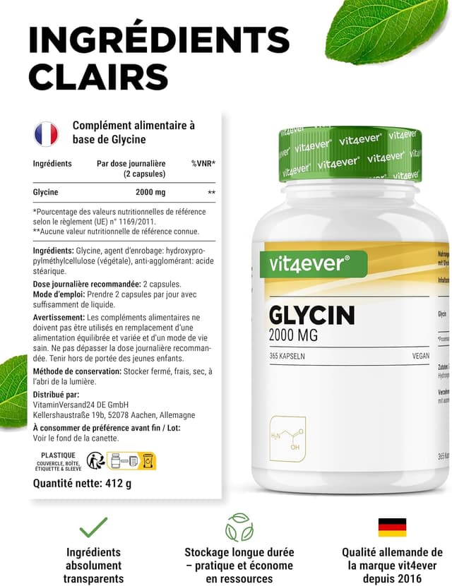Detalle 1 de Glycine vegan 365 gélules hautement dosées