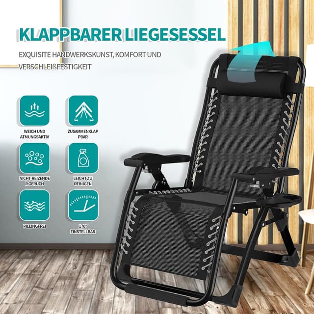 Thumbnail 6 de Sedia a sdraio pieghevole Hengriacly con copertura, schienale regolabile e portata 240 kg