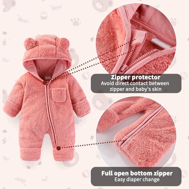 Detalle 2 de Fairy Baby bear hooded fleece snowsuit with foldable mittens and footmuffs