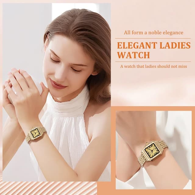 Detalle de AOOSU Orologio da donna piccolo analogico al quarzo con cinturino in acciaio e cassa rettangolare