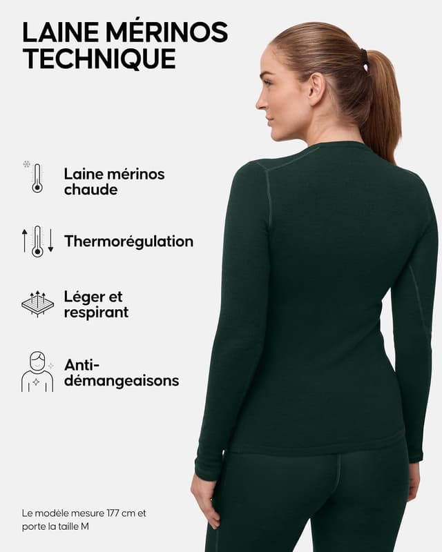 Detalle 2 de DANISH ENDURANCE Haut thermique en laine mérinos (femme) – couche de base hiver