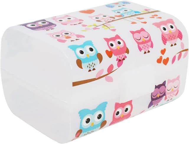 Detalle 2 de com-four® Brotdose im Vintage-Stil mit Deckel – Lunchbox mit 3 Fächern (17 x 13 x 10 cm) – Eulen-Design