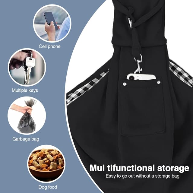 Detalle 1 de Hundetragetasche für Welpen als Tragetuch mit Wendbarer Umhängetasche – schwarz, für kleine Hunde & Katzen