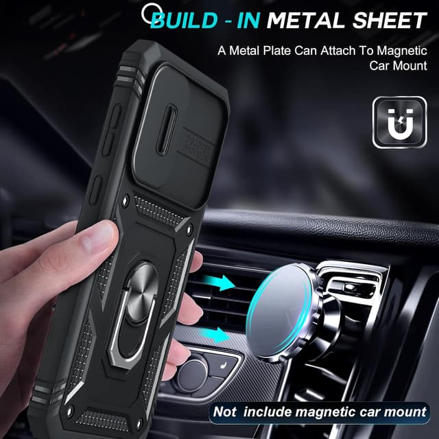 Detalle de LeYi for Samsung Galaxy A56 5G Case with Camera Cover Slider, 360° Tough Armour + Ring Stand and 2 Tempered Glass Screen Protectors (Black)