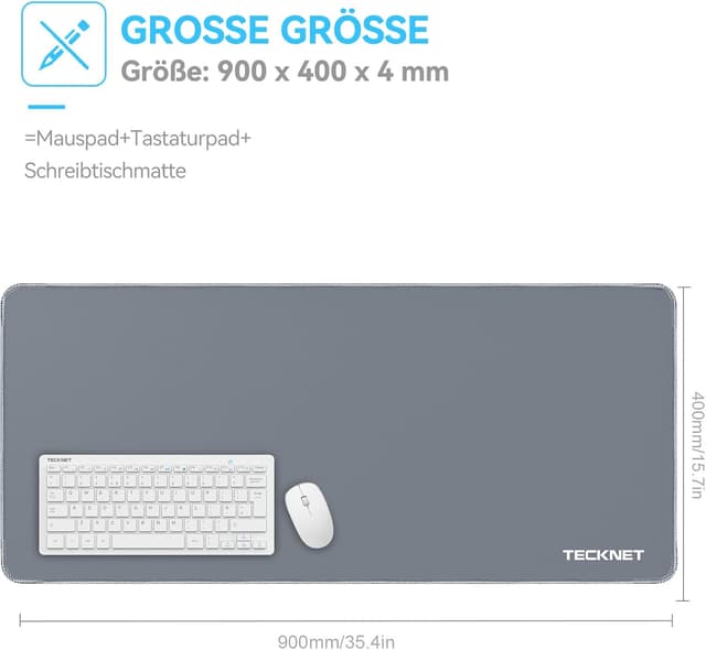 Detalle de TECKNET Mauspad XXL Speed Gaming (900 x 400 mm) – wasserfest, rutschfeste Gummibasis