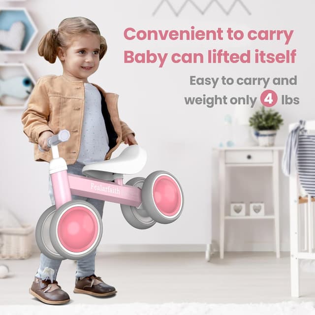 Detalle 2 de Baby Balance Bike (12–24 Months) with 4 LED Lighting Wheels, Baby Pink