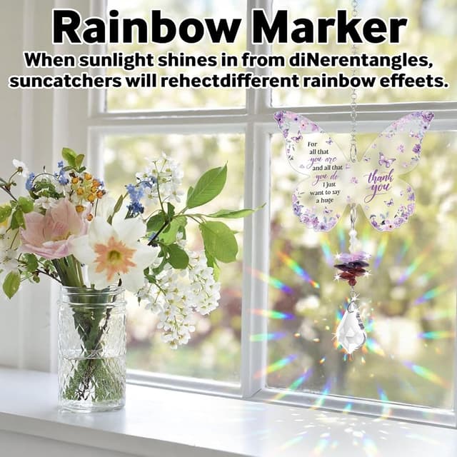 Detalle de Butterfly Crystal Suncatcher Thank You Gift – Butterfly acrylic ornament with crystal chain