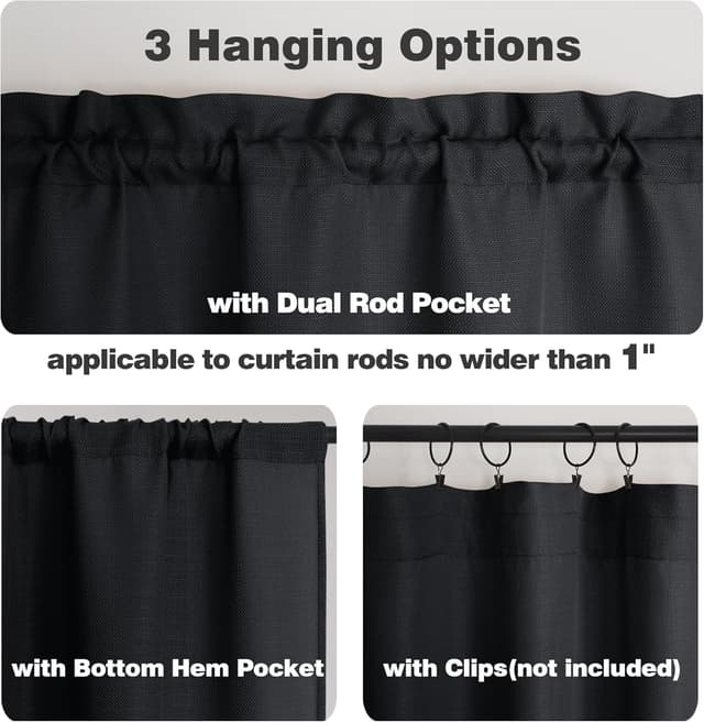 Detalle de Chyhomenyc Black Faux Linen Light Filtering Curtains, 84 Inches Long (2 Panels)