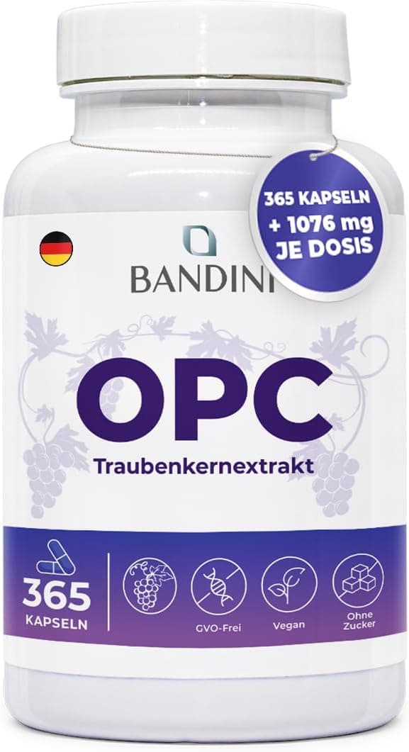 Detalle de Bandini OPC Traubenkernextrakt 365 Kapseln mit 1076 mg Dosierung đź’Š