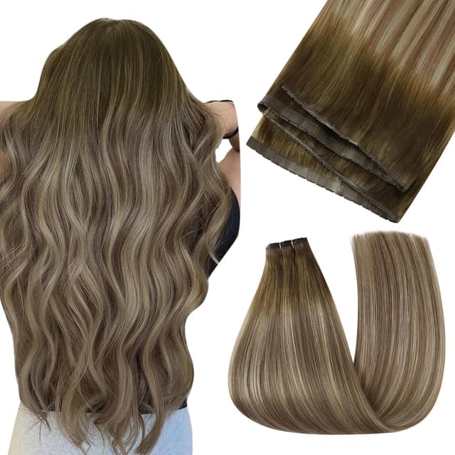 Detalle de Easyouth Butterfly Tressen Echthaar Balayage Weft Extensions (Blond/Dunkelbraun) – für Damen, 80 g