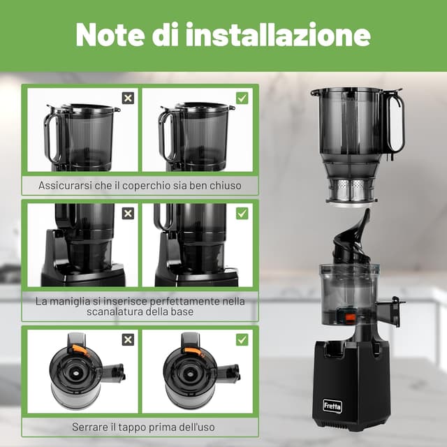 Detalle de Fretta Estrattore Frutta e Verdura Slow Juicer con apertura da 135 mm, 250 W e senza BPA