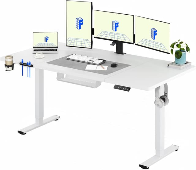 Detalle de FlexiSpot Bureau assis-debout réglable en hauteur 180x80 cm avec mémoire 70 kg, blanc