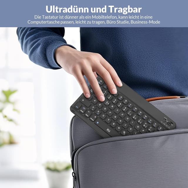 Detalle de Rii Bluetooth Tastatur für Tablet – ultradünne Slim-Tastatur mit Scissor-Mechanik, QWERTZ, wiederaufladbar (schwarz)