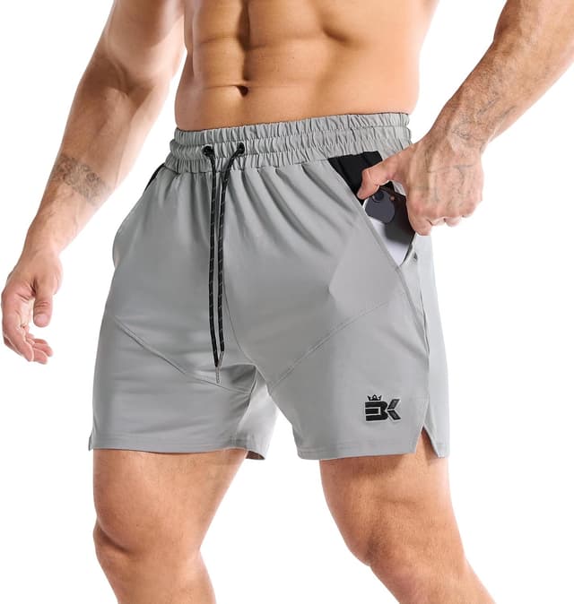 Detalle de Brokig Men’s Dry Gym Shorts (5 inch) with Mesh Pockets – training, running and gym shorts