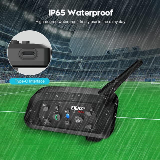 Detalle de EJEAS V6C Referee Bluetooth Intercom (2er-Set) mit DSP-Rauschunterdrückung, 850 mAh, Full Duplex, USB-C