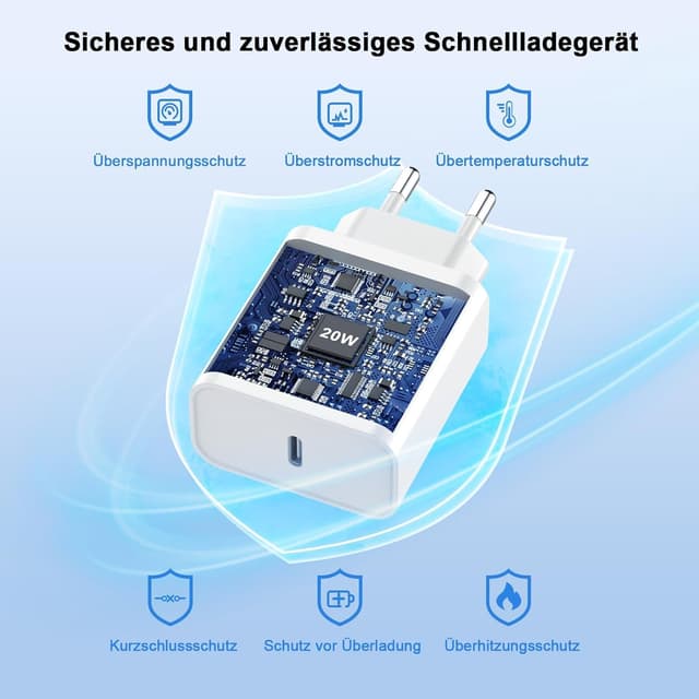 Detalle 2 de FUHAYA iPhone 17/16 chargeur 20 W USB‑C (4-Pack) certifié MFi avec câbles USB‑C vers USB‑C