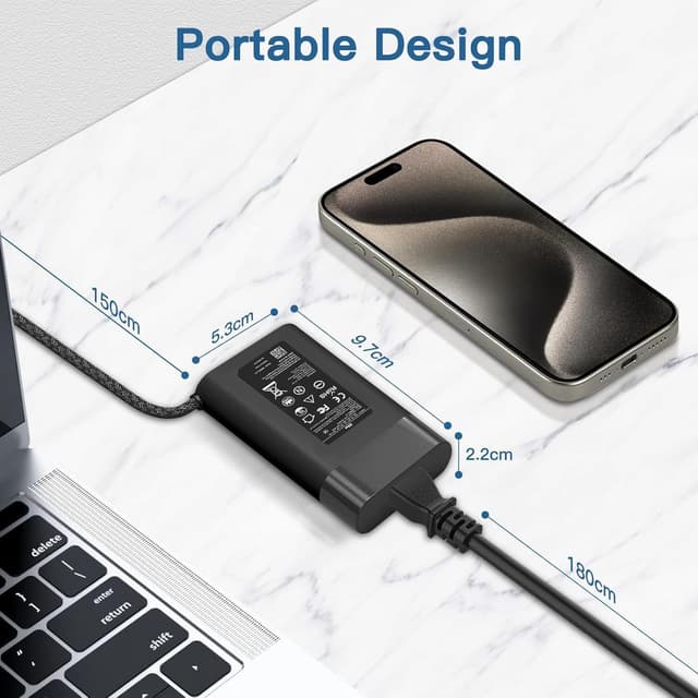 Detalle de FEWRJG New Slim 65W USB-C Laptop Charger (compatible with HP Spectre x360, EliteBook x360 and more)