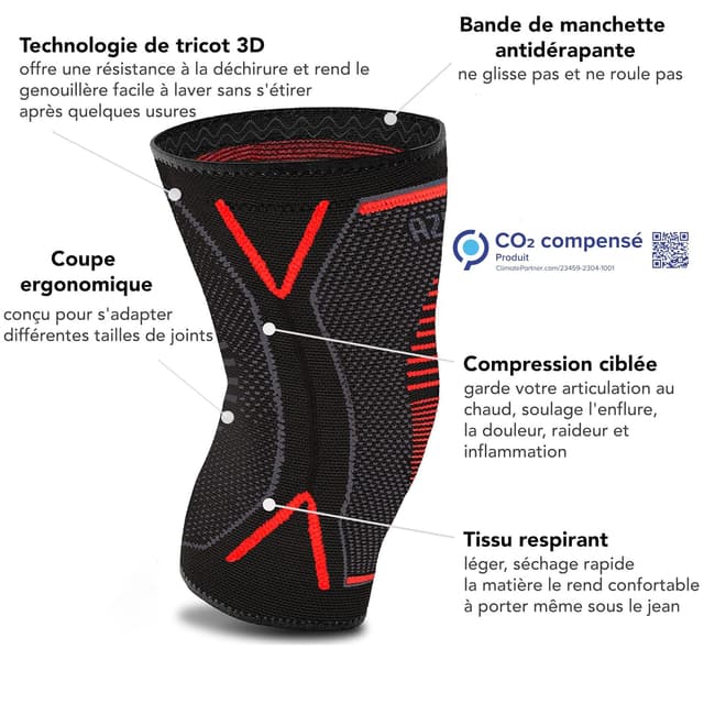 Detalle 2 de aZengear Genouillère Sport de Compression (x2) – soutien pour douleurs articulaires et reprise du sport (taille M)
