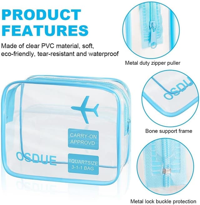 Detalle de OSDUE Kit Viaggio Liquidi da valigia con 3 borse trasparenti TSA (3-1-1)