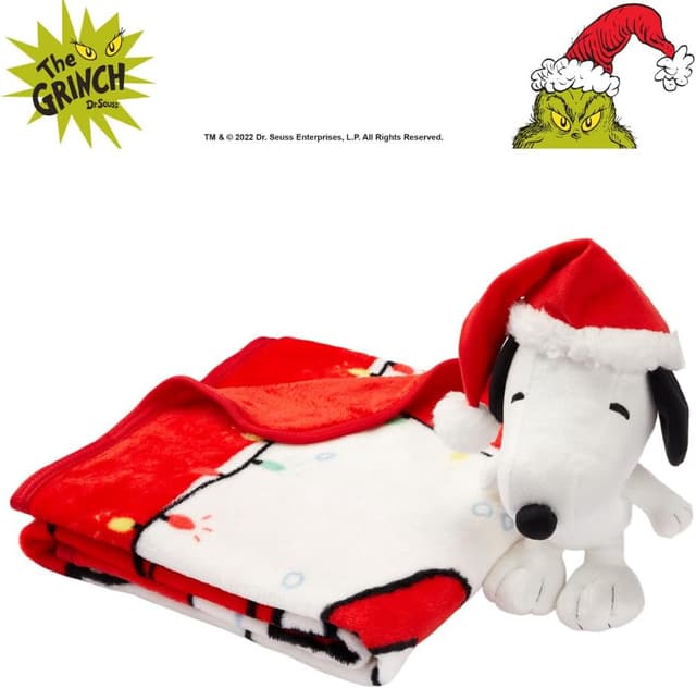 Detalle de Franco Peanuts Snoopy Holiday & Christmas Kids Bedding 2-Piece Plush Pillow and Throw Set, 40 in x 50 in