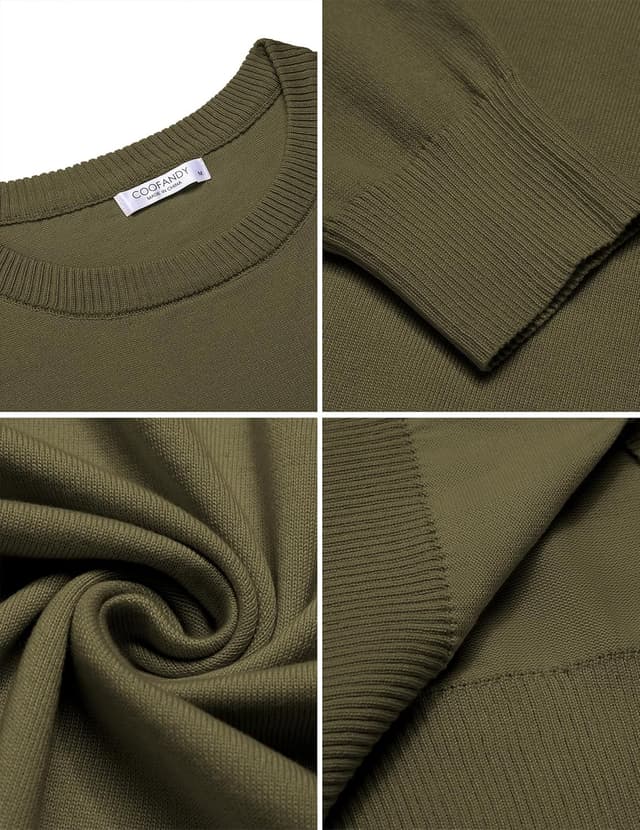 Detalle de COOFANDY Pull col rond homme en maille légère à manches longues, coupe près du corps