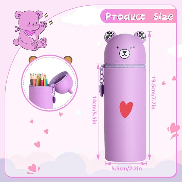 Detalle 2 de AILUYA 2-teiliges Silikon-Federmäppchen (Bär, 2-in-1) – 19,5 x 5,5 cm