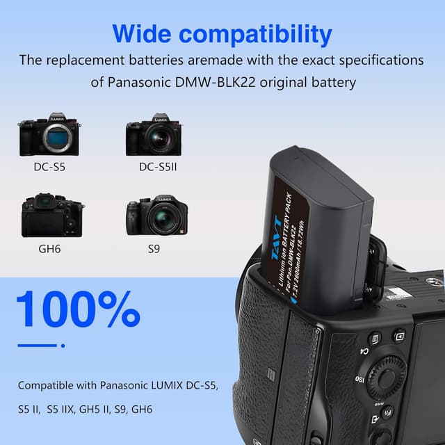 Detalle de Batterie Panasonic DMW-BLK22 2600mAh, doppio caricatore