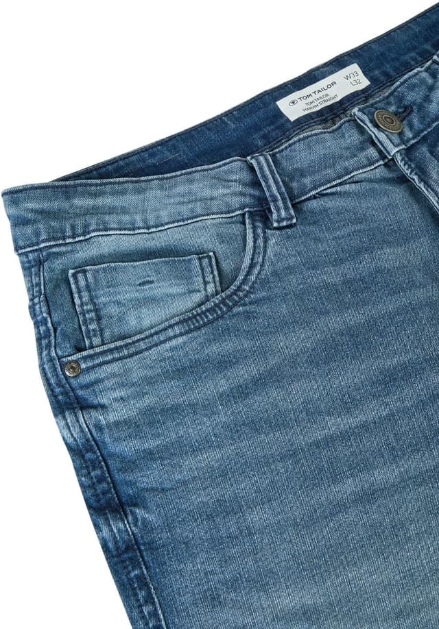 Detalle de TOM TAILOR Herren Stretch-Jeans Straight Fit Marvin (Marvi) – Denim Blau/Schwarz, Größen 30–42