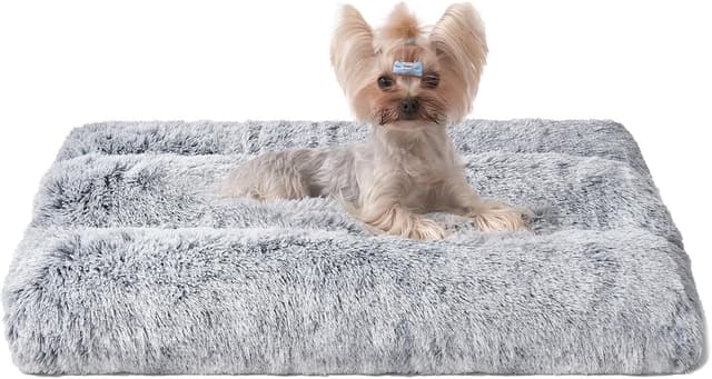 Detalle de EHEYCIGA Fluffy Small Dog Crate Bed (Calming Anti-Anxiety) Grey, 60x45x7.5cm