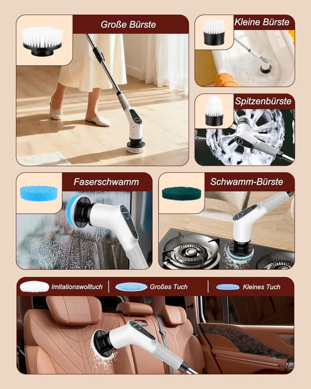Detalle 2 de Elektrische Reinigungsbürste 8-in-1 verstellbarer Griff 🧼⚠