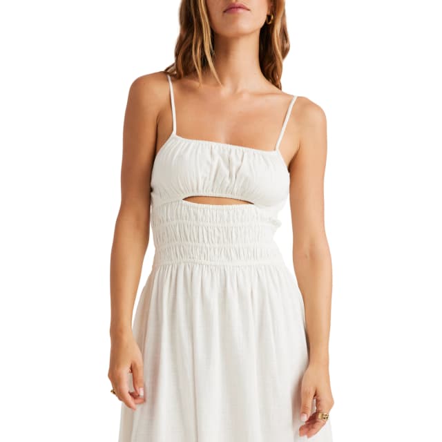 Detalle 1 de Billabong Cloud: maxivestido de mujer jaspeado de algodón con cinturita fruncida