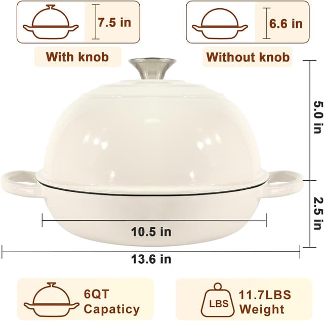 Thumbnail 6 de AHJ 6QT Enameled Cast Iron Dutch Oven for Bread Baking with Proofing Basket, Gloves & Sling