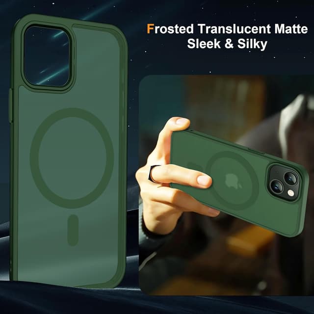 Detalle de ORETECH magnetische Hülle für iPhone 15 Plus (6,7") mit 2 Schutzfolien + Kameraschutz, stoßfest, Mag-Safe-kompatibel – Grün