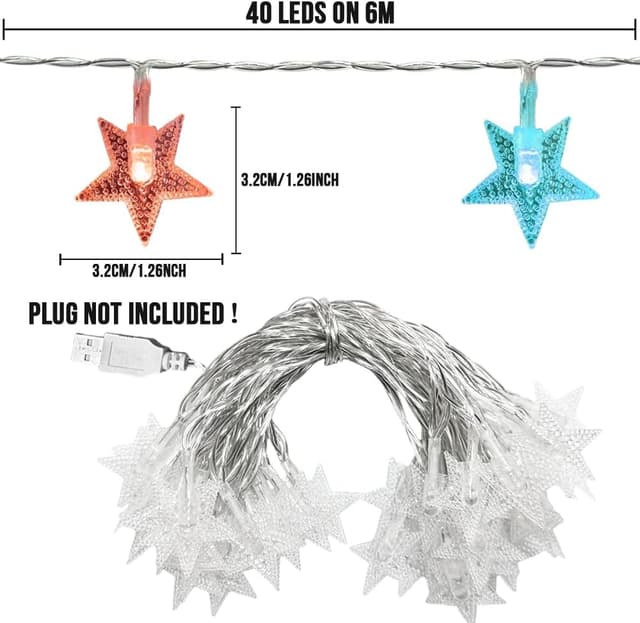Detalle de MUCHER Star Fairy Lights string lights (USB powered), 6m with 40 multicolour LEDs