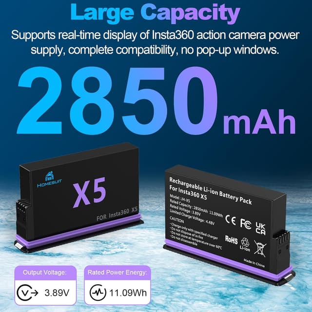 Detalle de Homesuit Insta 360 X5 battery 2850mAh kit